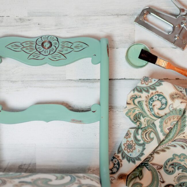 Vintage chair makeover using chalk paint and new fabric